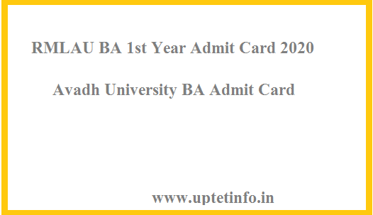 Avadh University {RMLAU} BA 1st Year Admit Card 2020