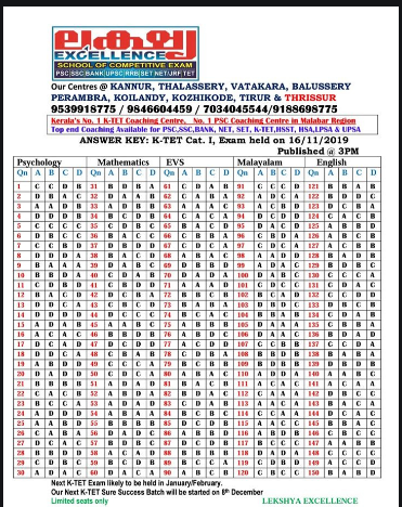 KTET Answer Key 15 February 2020