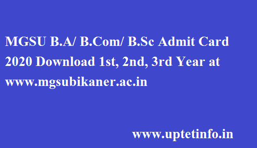 MGSU Bikaner BA 3rd Year Admit Card 2020