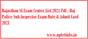 Rajasthan SI Exam Center List 2021