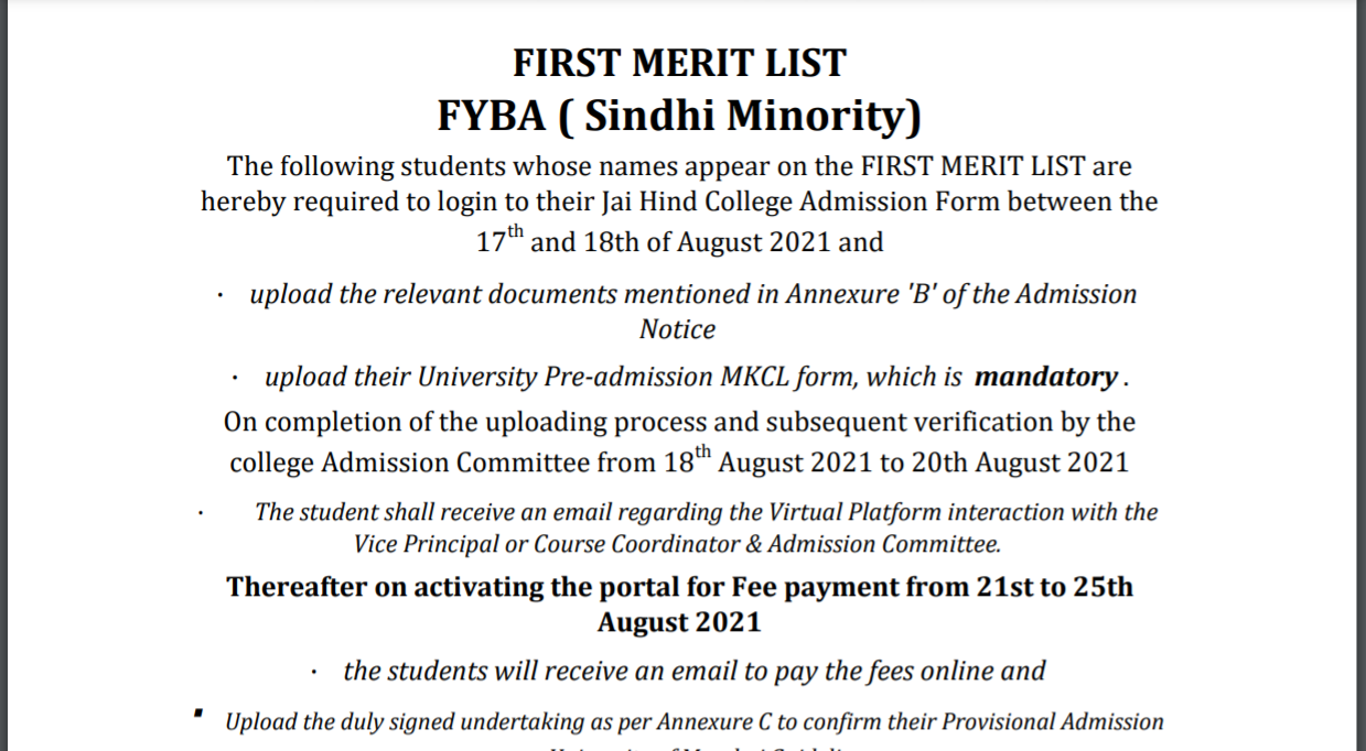 Списки 2021. Jai hind College BMS fees.