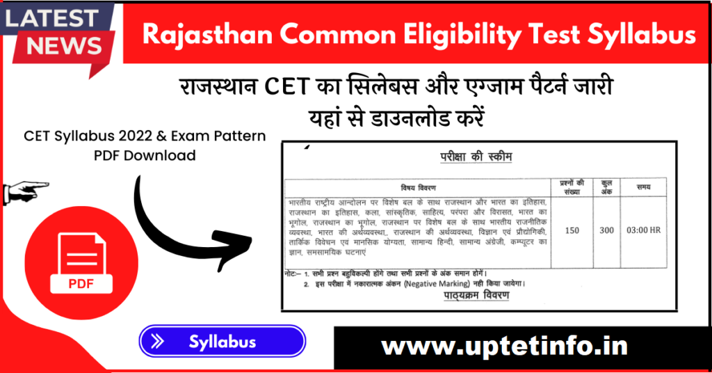 CET Rajasthan Syllabus 2022-23 Pdf Download in Hindi