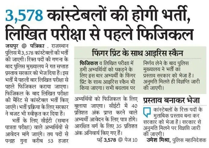 Rajasthan Police Constable [3578] Recruitment 2023